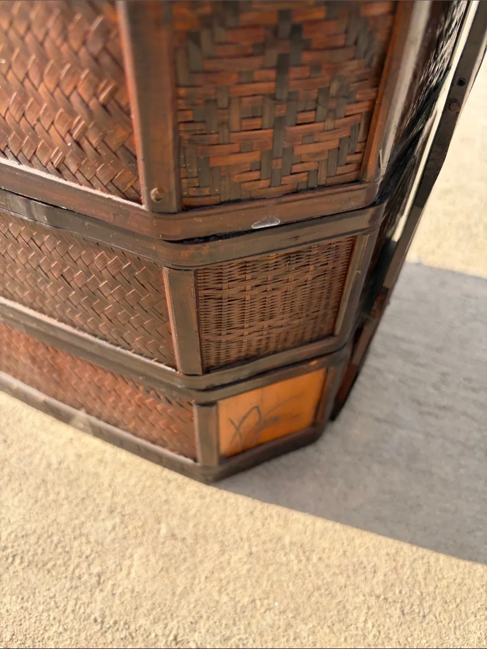 Vintage Ornate Chinese Bamboo Stacked Wedding Basket Lunch Picnic Box 4 Layers